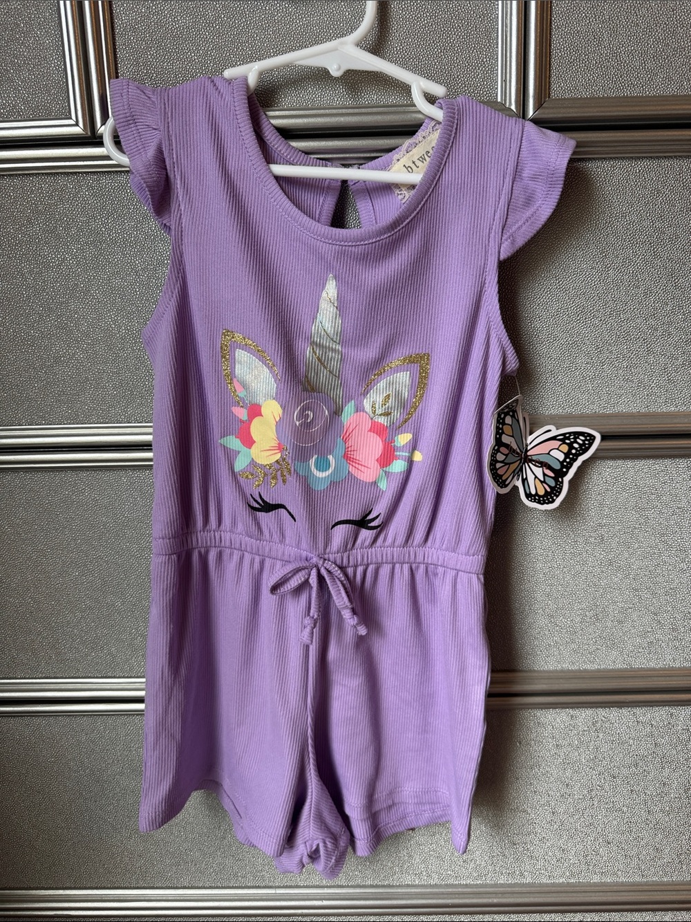 btween Purple Unicorn Floral Girls Romper